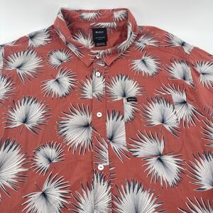 RVCA Mens Palm Leaf Print Short Sleeve Button Up Shirt XXL Slim Fit